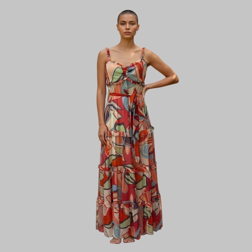 Alexis x Target Floral Cottage Feminine Ruffle Spaghetti Strap Maxi‎ Dress M